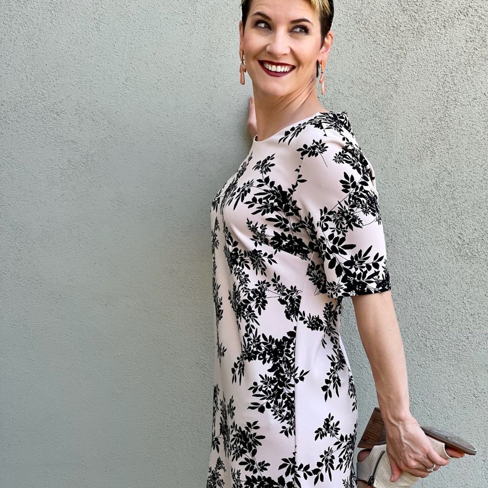 Vince Camuto Sheath Dress Pale Pink with Black Flowers